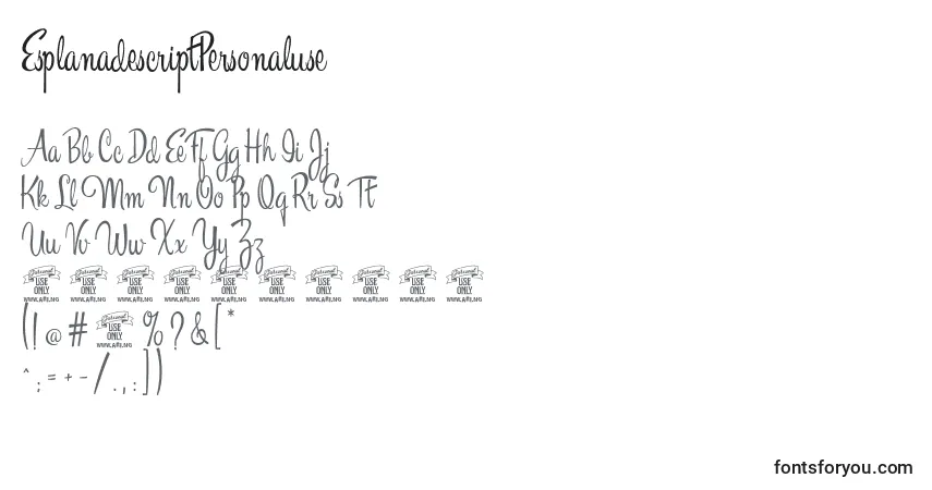A fonte EsplanadescriptPersonaluse – alfabeto, números, caracteres especiais