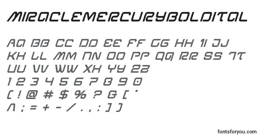 Шрифт Miraclemercuryboldital – алфавит, цифры, специальные символы