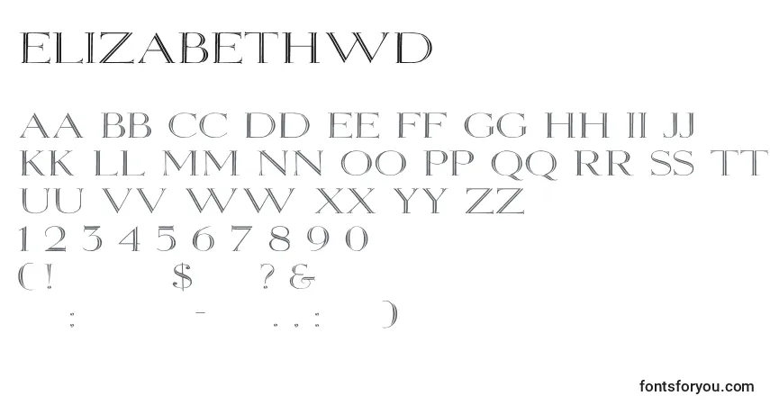 A fonte Elizabethwd – alfabeto, números, caracteres especiais