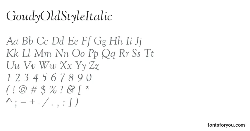 Czcionka GoudyOldStyleItalic – alfabet, cyfry, specjalne znaki