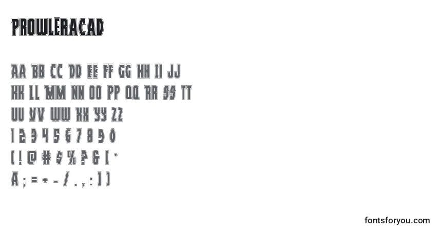 Prowleracad-fontti – aakkoset, numerot, erikoismerkit