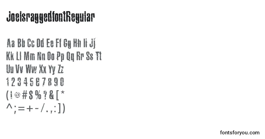 Czcionka JoelsraggedfontRegular – alfabet, cyfry, specjalne znaki