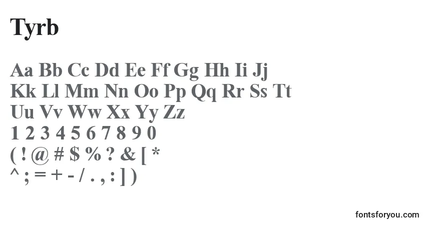 Czcionka Tyrb – alfabet, cyfry, specjalne znaki