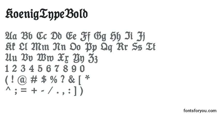 A fonte KoenigTypeBold – alfabeto, números, caracteres especiais