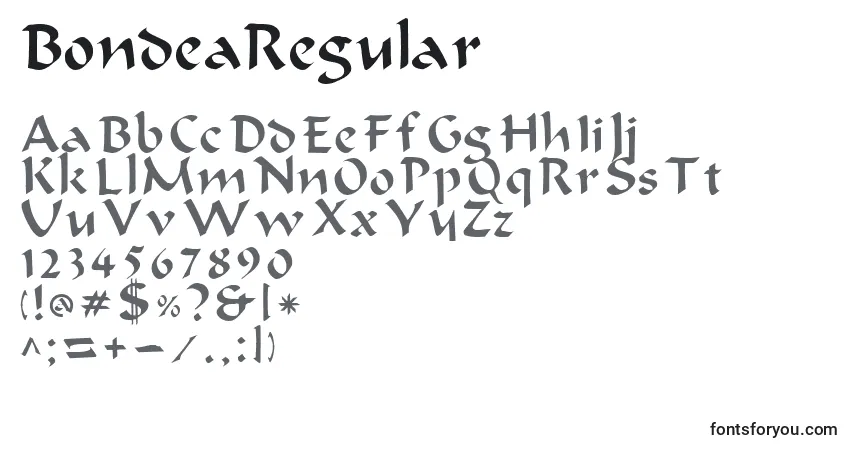A fonte BondeaRegular – alfabeto, números, caracteres especiais