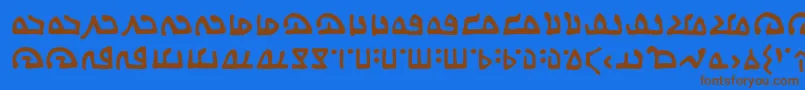 フォントWecomeinpeacebbReg – 茶色の文字が青い背景にあります。