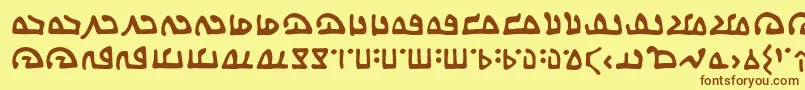 フォントWecomeinpeacebbReg – 茶色の文字が黄色の背景にあります。