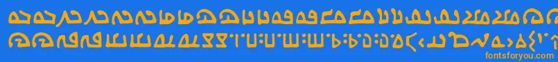 フォントWecomeinpeacebbReg – オレンジ色の文字が青い背景にあります。