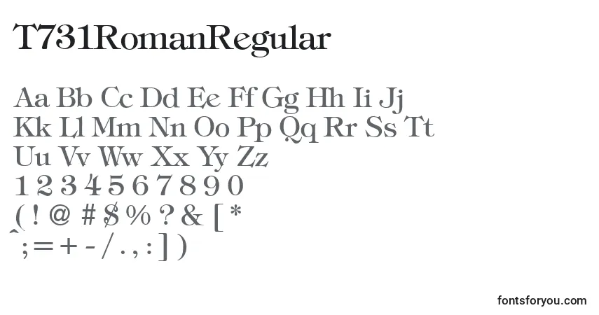 Schriftart T731RomanRegular – Alphabet, Zahlen, spezielle Symbole