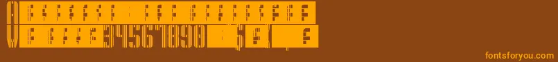 フォントSupergunsVertical – オレンジ色の文字が茶色の背景にあります。