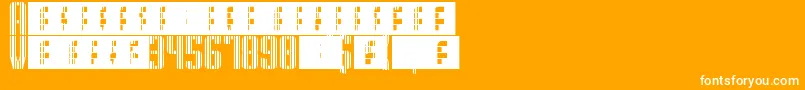 SupergunsVertical-Schriftart – Weiße Schriften auf orangefarbenem Hintergrund