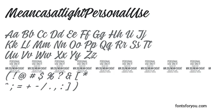 A fonte MeancasatlightPersonalUse – alfabeto, números, caracteres especiais