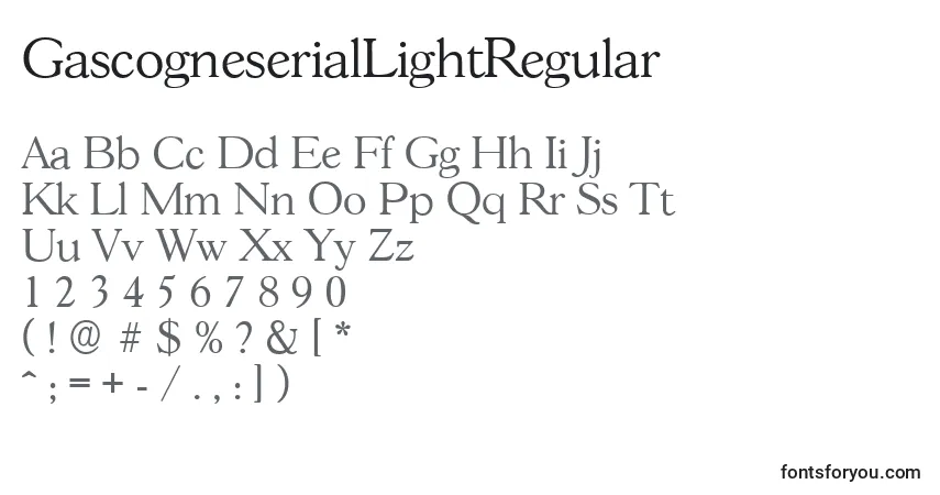 GascogneserialLightRegular-fontti – aakkoset, numerot, erikoismerkit