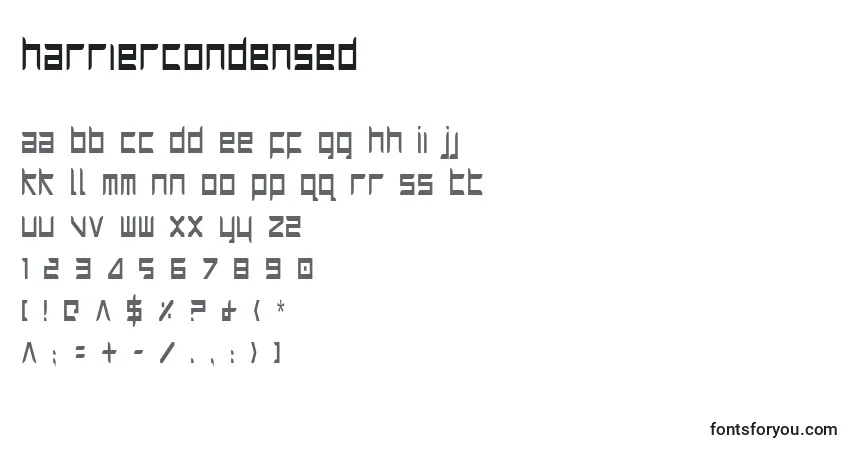 A fonte HarrierCondensed – alfabeto, números, caracteres especiais