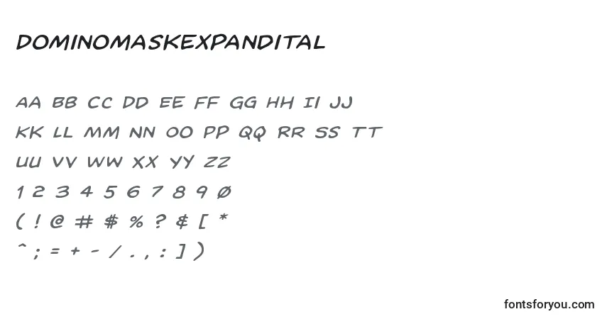 A fonte Dominomaskexpandital – alfabeto, números, caracteres especiais