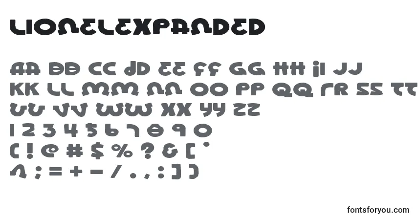 Czcionka LionelExpanded – alfabet, cyfry, specjalne znaki
