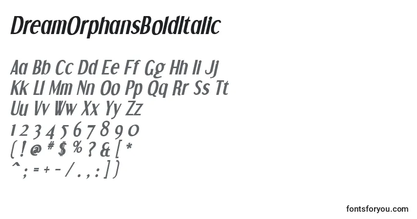 Schriftart DreamOrphansBoldItalic – Alphabet, Zahlen, spezielle Symbole