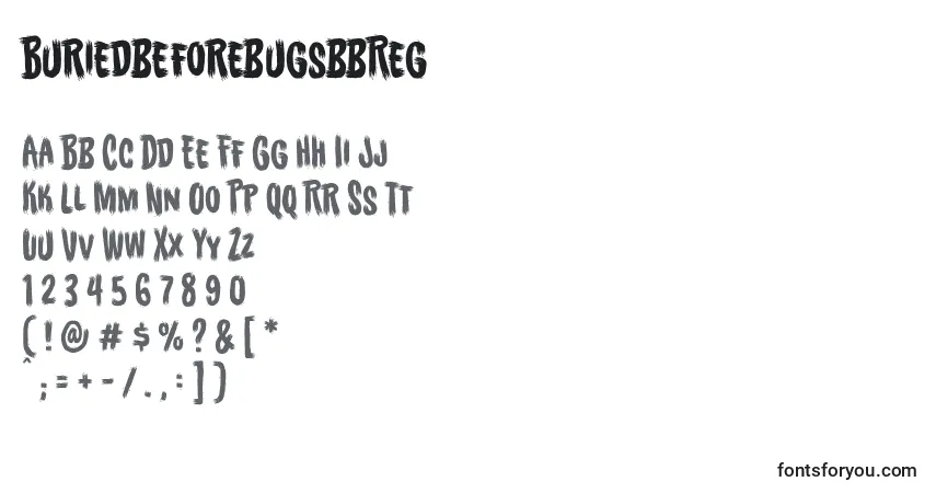 A fonte BuriedbeforebugsbbReg – alfabeto, números, caracteres especiais