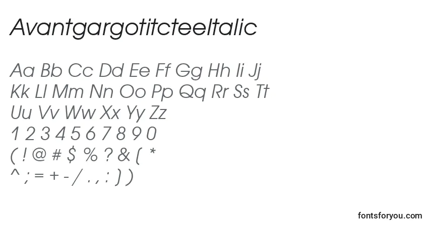 A fonte AvantgargotitcteeItalic – alfabeto, números, caracteres especiais