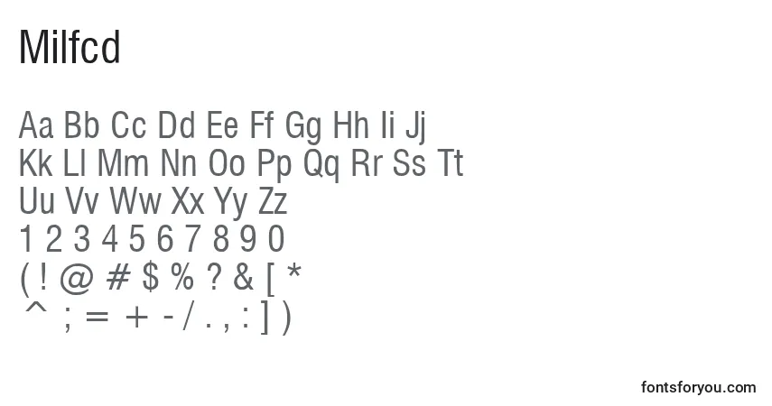Milfcd Font – alphabet, numbers, special characters