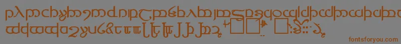 フォントTengwar4 – 茶色の文字が灰色の背景にあります。