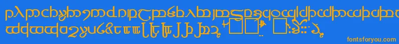 Tengwar4-Schriftart – Orangefarbene Schriften auf blauem Hintergrund