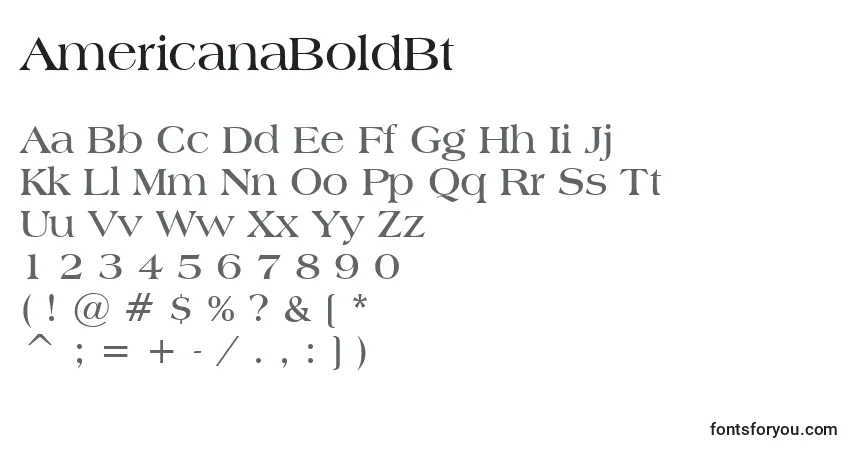 Schriftart AmericanaBoldBt – Alphabet, Zahlen, spezielle Symbole