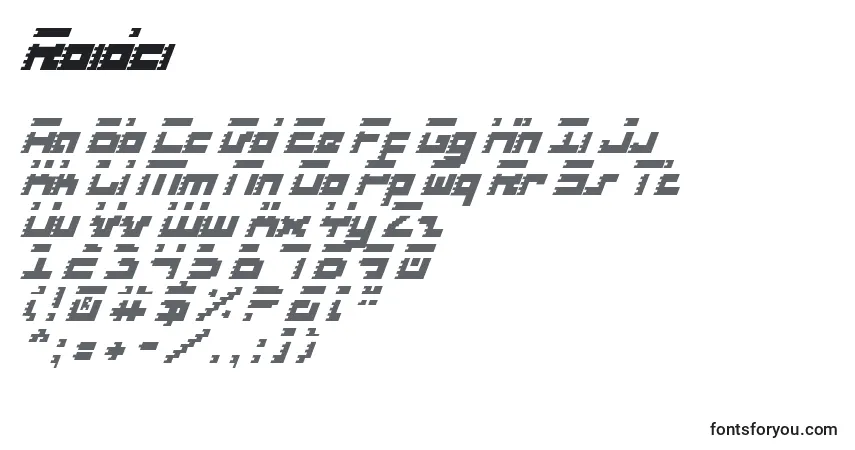 A fonte Roidci – alfabeto, números, caracteres especiais