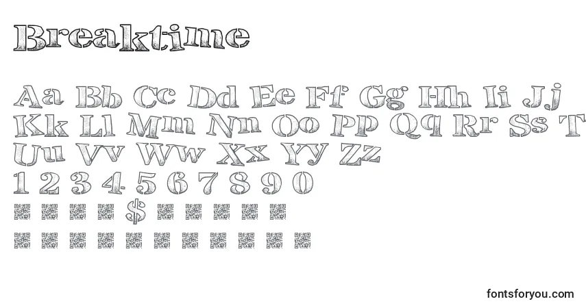 Czcionka Breaktime – alfabet, cyfry, specjalne znaki