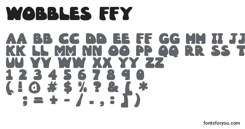 A fonte Wobbles ffy – alfabeto, números, caracteres especiais
