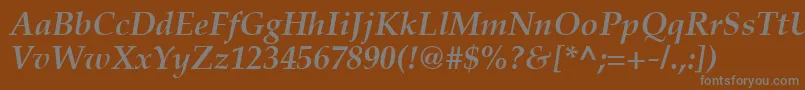 PaltonBolditalic-fontti – harmaat kirjasimet ruskealla taustalla