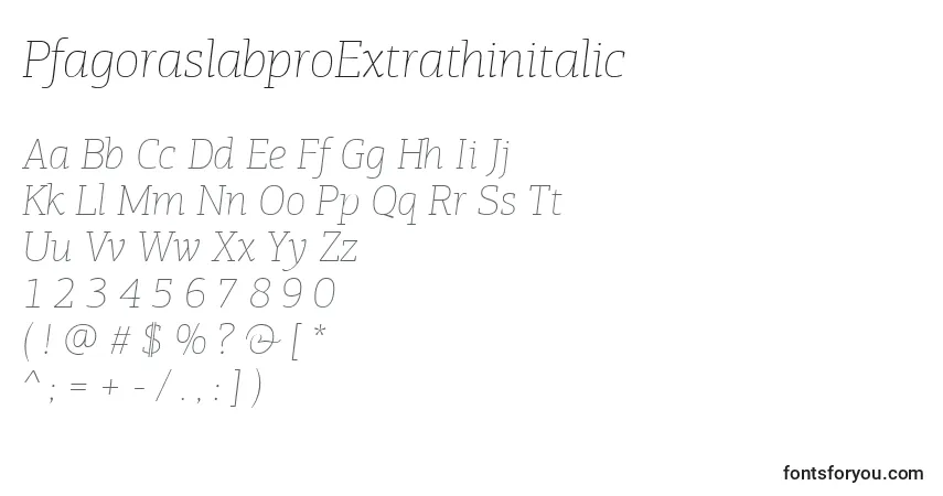 Шрифт PfagoraslabproExtrathinitalic – алфавит, цифры, специальные символы