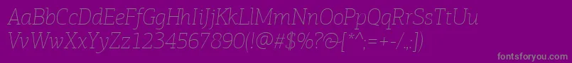フォントPfagoraslabproExtrathinitalic – 紫の背景に灰色の文字