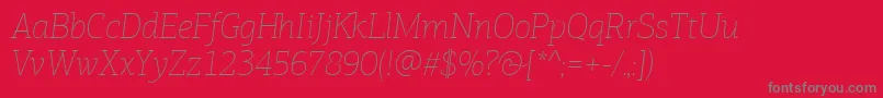 フォントPfagoraslabproExtrathinitalic – 赤い背景に灰色の文字