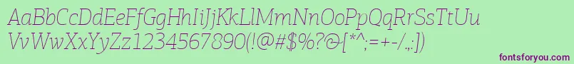 PfagoraslabproExtrathinitalic Font – Purple Fonts on Green Background