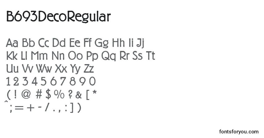 A fonte B693DecoRegular – alfabeto, números, caracteres especiais