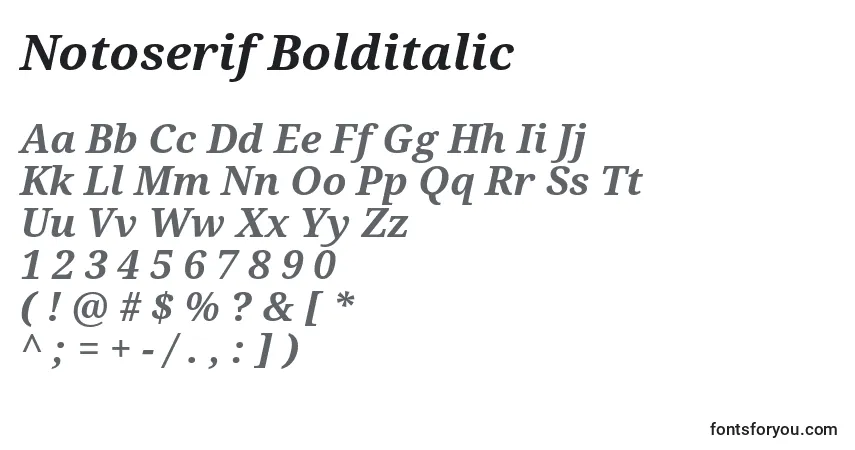 Schriftart Notoserif Bolditalic – Alphabet, Zahlen, spezielle Symbole