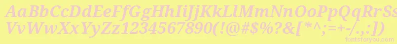 Notoserif Bolditalic-fontti – vaaleanpunaiset fontit keltaisella taustalla