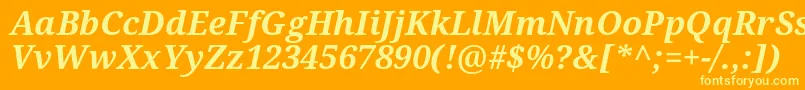 Notoserif Bolditalic-Schriftart – Gelbe Schriften auf orangefarbenem Hintergrund