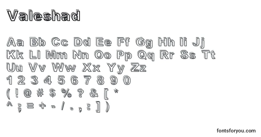Schriftart Valeshad – Alphabet, Zahlen, spezielle Symbole