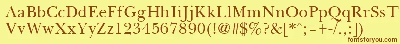 フォントBassetRegular – 茶色の文字が黄色の背景にあります。