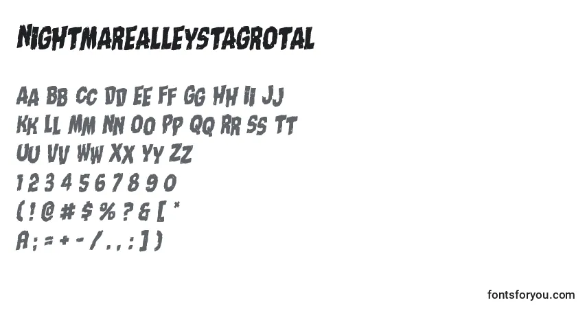 Шрифт Nightmarealleystagrotal – алфавит, цифры, специальные символы