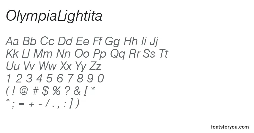 A fonte OlympiaLightita – alfabeto, números, caracteres especiais