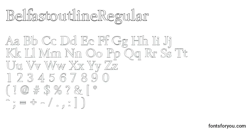 Шрифт BelfastoutlineRegular – алфавит, цифры, специальные символы