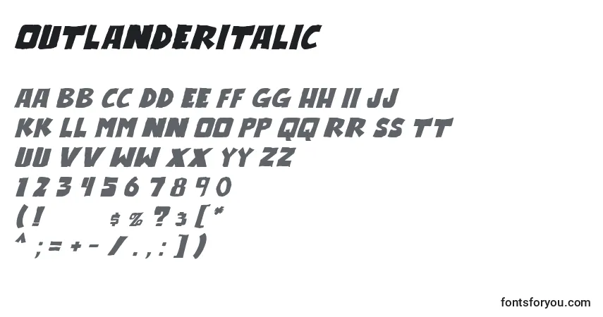 Schriftart OutlanderItalic – Alphabet, Zahlen, spezielle Symbole