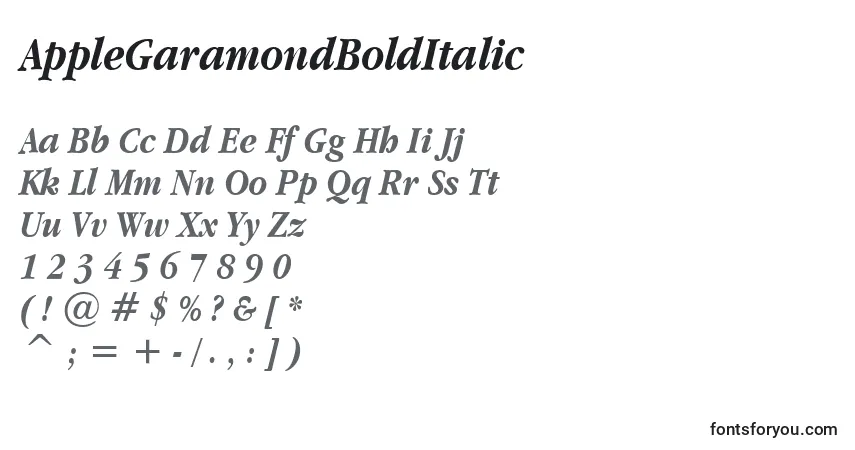 AppleGaramondBoldItalic Font – alphabet, numbers, special characters