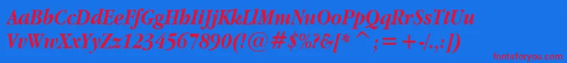 AppleGaramondBoldItalic-Schriftart – Rote Schriften auf blauem Hintergrund