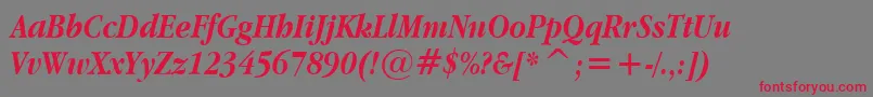 AppleGaramondBoldItalic-Schriftart – Rote Schriften auf grauem Hintergrund