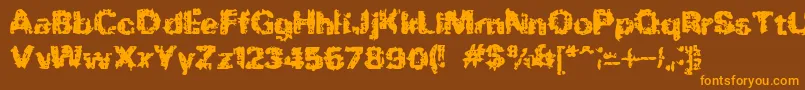 フォントBnRock – オレンジ色の文字が茶色の背景にあります。
