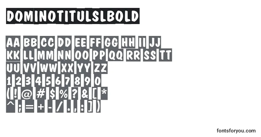 Czcionka DominotitulslBold – alfabet, cyfry, specjalne znaki